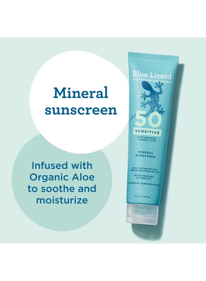 بلو ليزارد لوشن واقي شمس معدني حساس من بلو ليزارد SPF 50، واقي شمس معدني 100%، حماية من UVA/UVB، معزز بالألوة فيرا العضوية، يهدئ ويرطب، 5 أونصة سائلة - Image 4