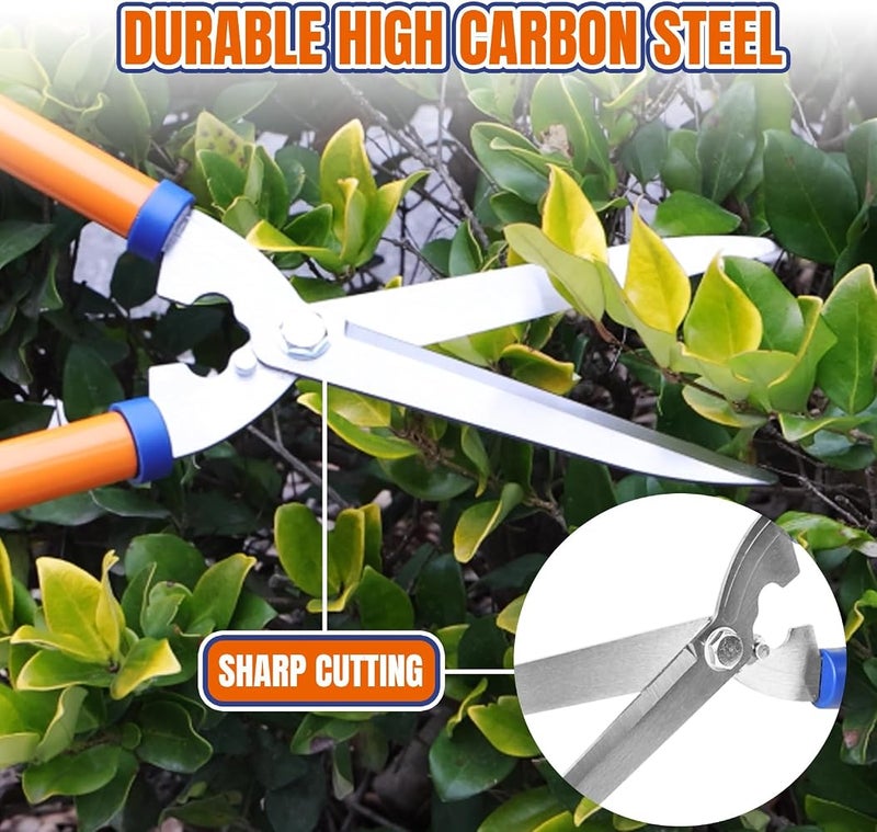WADFOW WPR1E95 Hedge Clippers:Bush Clippers With Adjustable Length Handle and Wavy SK-5 Steel Blade,Hedge Shears for Pruning Borders and Bushes, Blue and Yellow - Image 4