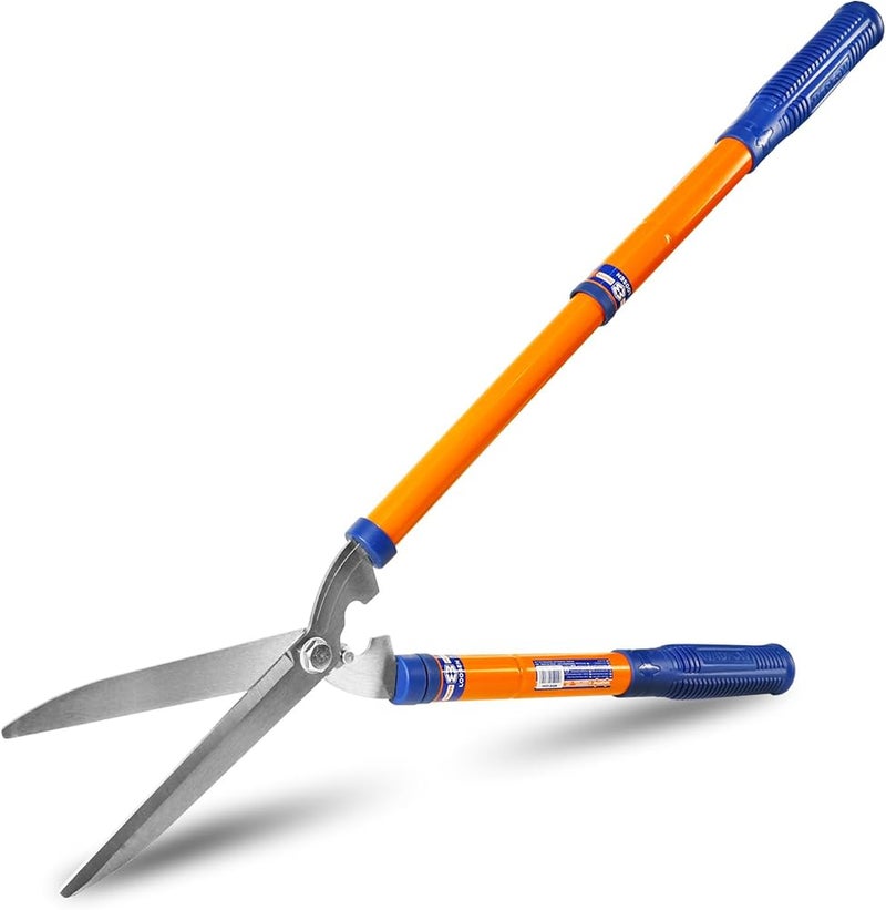 WADFOW WPR1E95 Hedge Clippers:Bush Clippers With Adjustable Length Handle and Wavy SK-5 Steel Blade,Hedge Shears for Pruning Borders and Bushes, Blue and Yellow - Image 1