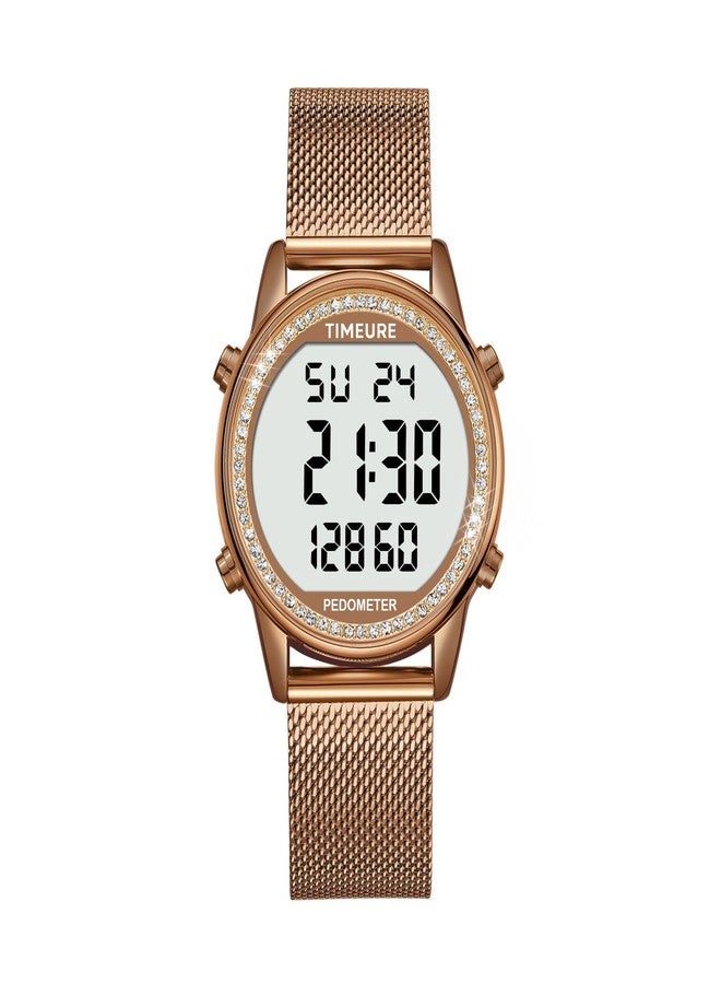 TIMEURE Women's Step Counter Pedometer Watch Crystal Stone, No App, No Charging Needed for Step, Calorie, Distance Tracking, Alarm, Countdown Timer, TU-2401 (Crystal Brown) - Image 1
