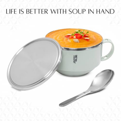 Jaypee Plus Stainless Steel Solid Soup Container/Bowl with Steel Lid & Steel Spoon with Holder Blue, 700 ml - Image 5