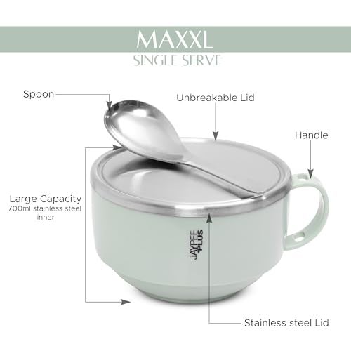 Jaypee Plus Stainless Steel Solid Soup Container/Bowl with Steel Lid & Steel Spoon with Holder Blue, 700 ml - Image 4