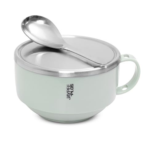 Jaypee Plus Stainless Steel Solid Soup Container/Bowl with Steel Lid & Steel Spoon with Holder Blue, 700 ml - Image 1