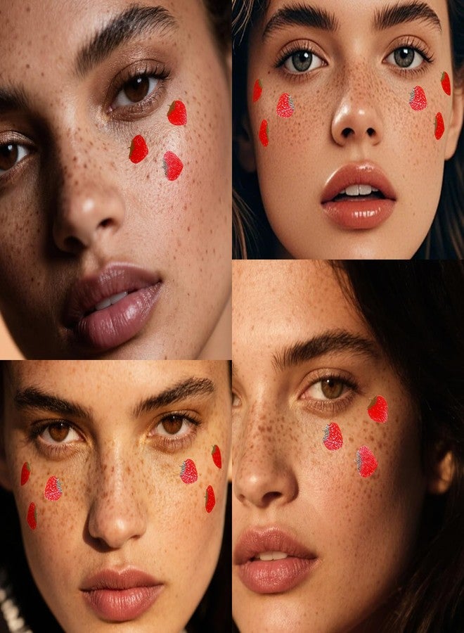 Boko 6Pcs Red Strawberry Speckles Temporary Tattoos, Waterproof and Long Lasting Makeup Patches, Face Strawberry Freckles for Festival Concert Summer Beach Pool Themed Party Beauty Face Makeup - Image 5