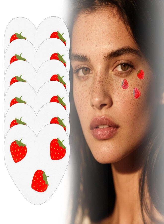 Boko 6Pcs Red Strawberry Speckles Temporary Tattoos, Waterproof and Long Lasting Makeup Patches, Face Strawberry Freckles for Festival Concert Summer Beach Pool Themed Party Beauty Face Makeup - Image 1