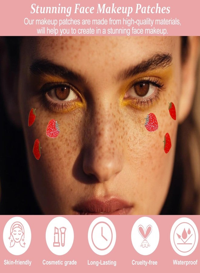 Boko 6Pcs Red Strawberry Speckles Temporary Tattoos, Waterproof and Long Lasting Makeup Patches, Face Strawberry Freckles for Festival Concert Summer Beach Pool Themed Party Beauty Face Makeup - Image 2