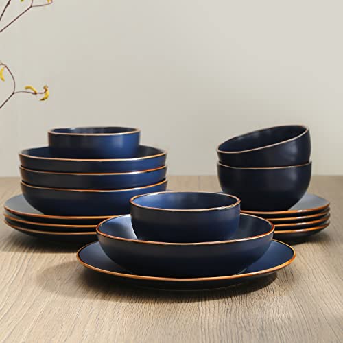 Stone Lain Brasa Modern Stoneware 16 Piece Dinnerware Sets, Plates and bowls Sets, Dish Set for 4, Blue - Image 2