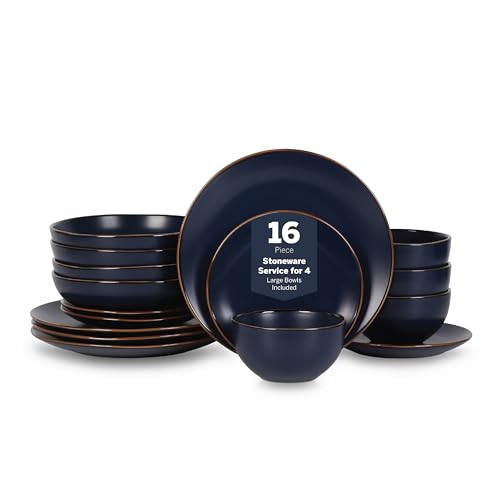 Stone Lain Brasa Modern Stoneware 16 Piece Dinnerware Sets, Plates and bowls Sets, Dish Set for 4, Blue - Image 1