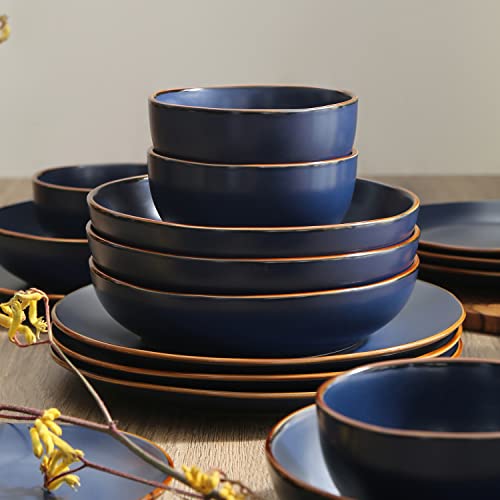Stone Lain Brasa Modern Stoneware 16 Piece Dinnerware Sets, Plates and bowls Sets, Dish Set for 4, Blue - Image 4