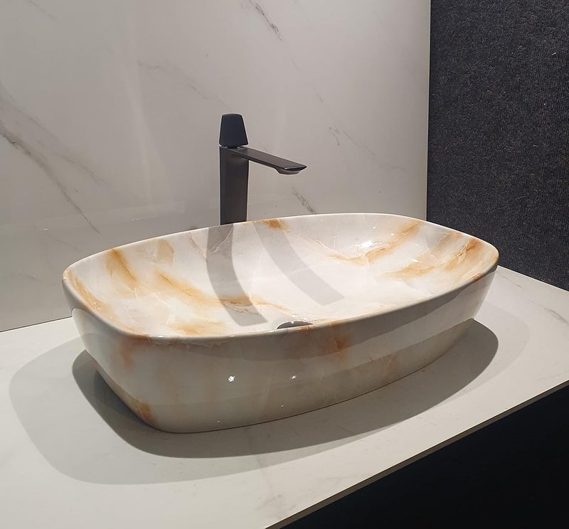 B Backline Ceramic Table Top Vessel Sink Wash Basin Over CounterCounter Top Wash Basin For Bathroom Living Room 24 X 15 X 5 Inches Onxy - Image 3