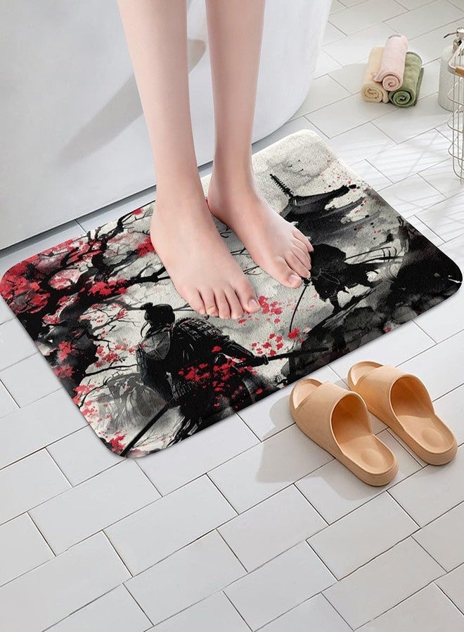 Feelyou Samurai Bathroom Rugs 16"x24" Kids Japanese Ukiyoe Style Bath Rugs Boys Girls Teens Cherry Blossoms Bathroom Accessories - Image 2