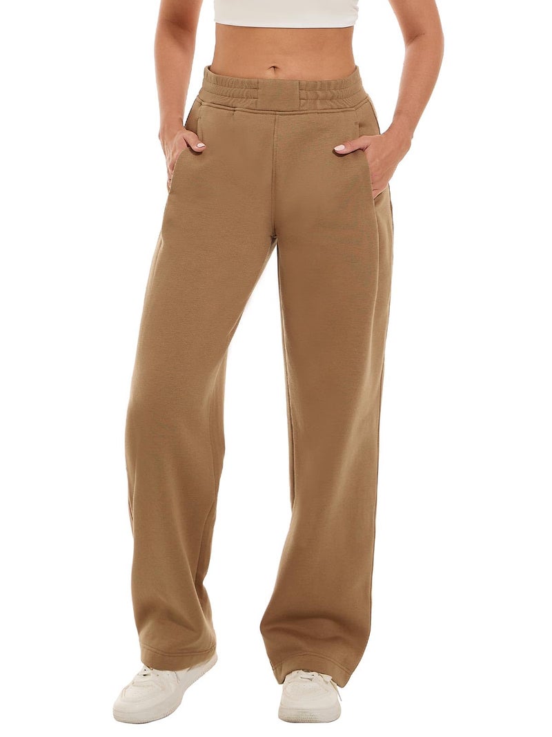 HOdo 32"/34" Inseam Womens Tall Sweatpants Fleece Joggers for Women Wide Leg Pants with Pockets for Workout Brown-34-M - Image 1