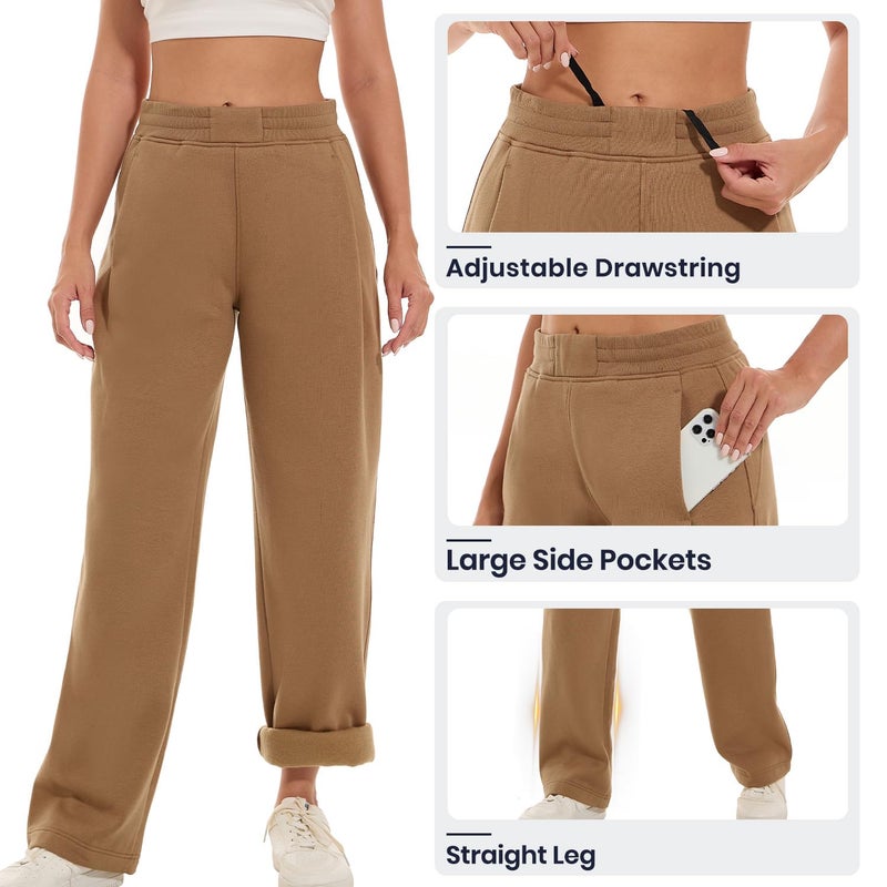 HOdo 32"/34" Inseam Womens Tall Sweatpants Fleece Joggers for Women Wide Leg Pants with Pockets for Workout Brown-34-M - Image 5