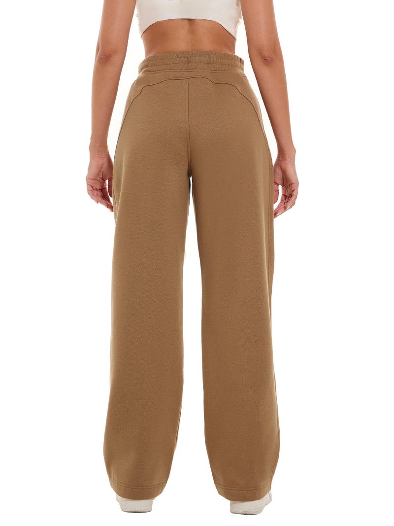HOdo 32"/34" Inseam Womens Tall Sweatpants Fleece Joggers for Women Wide Leg Pants with Pockets for Workout Brown-34-M - Image 3