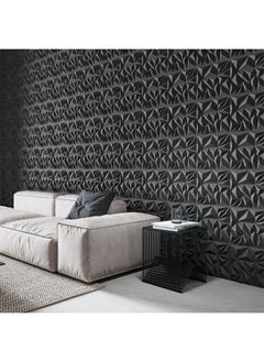 Hihonor 12-Pack 3D Wall Panels for Interior Wall Decor, Modern Diamond Textured Accent Wall Paneling for Gaming, Living Room, TV Wall Background, Each 30 x 30 cm, Black  - Image 2