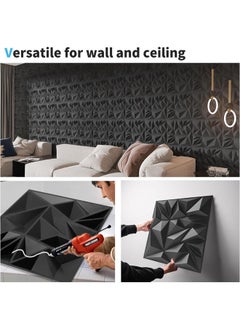 Hihonor 12-Pack 3D Wall Panels for Interior Wall Decor, Modern Diamond Textured Accent Wall Paneling for Gaming, Living Room, TV Wall Background, Each 30 x 30 cm, Black  - Image 5