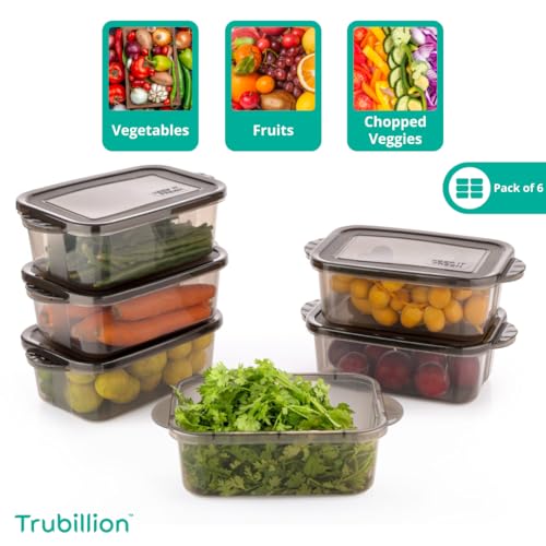 TRUBILLION CrisperBox, Pack of 6 Fridge Storage Containers, 1100ml, Freezer Safe,BPA Free,Food Grade Boxes for Kitchen Meal Prep,Vegetables,Fruits, Snacks,Leftovers,Stackable Space Saving Organizer - Image 2