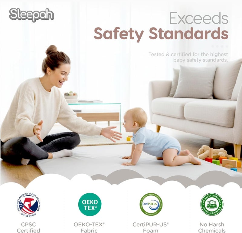 Sleepah Vegan Leather Baby Play Mat, 50x50 Thicken Foam Cushioned & Waterproof Playpen Mat for Infants and Toddlers, Stylish and Just Wipe-Clean Playmat for Baby Play on Floor Grey - Image 4