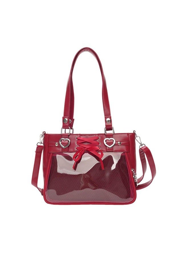 KeAiDMon Versatile Large Capacity Women's Shoulder Bag Anime Silk Ribbon Pin Display Bag, Red, Large - Image 1