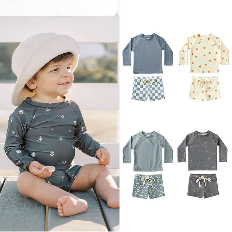 Children'S Long-Sleeved Two-Piece Swimsuit 2026 New Style Baby Ins-Style Sun Protection Swimwear For Boys Baby Boy Boxer Swimsuit - Image 2