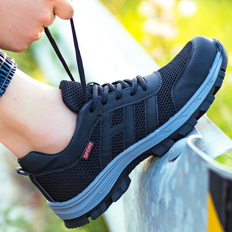 Labor Protection Shoes Anti-Smash Anti-Puncture Rubber Non-Slip Breathable Comfortable Fly Woven Upper Casual Site Shoes Steel Baotou Light - Image 1