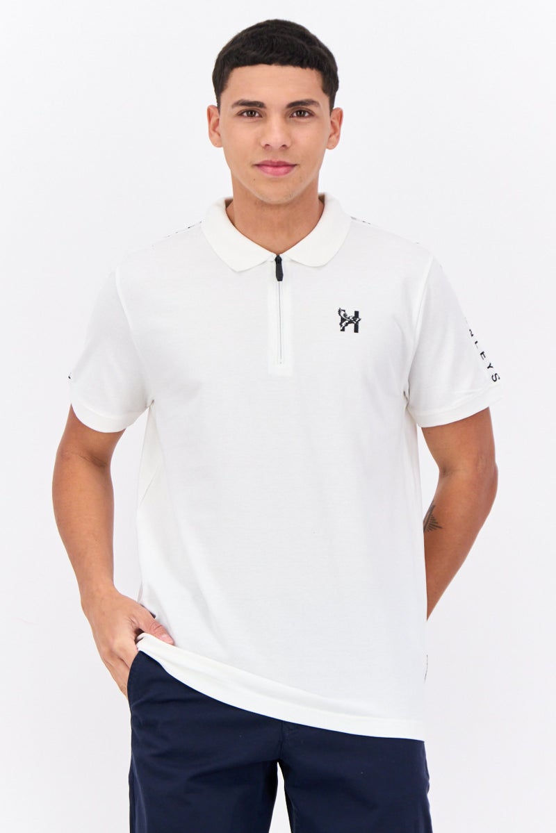 Henleys Men Regular Fit Brand Logo Short Sleeve Polo Shirt, White - Image 1