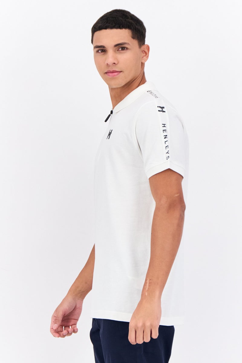 Henleys Men Regular Fit Brand Logo Short Sleeve Polo Shirt, White - Image 2