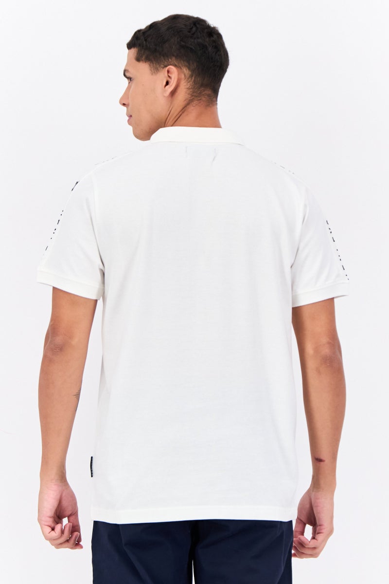 Henleys Men Regular Fit Brand Logo Short Sleeve Polo Shirt, White - Image 3