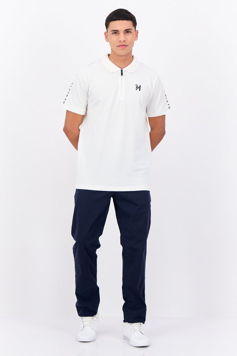 Henleys Men Regular Fit Brand Logo Short Sleeve Polo Shirt, White - Image 4