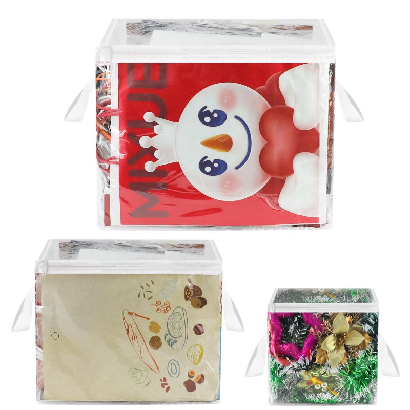 RISICULIS 3 Pack Clear Zippered Gift Bag Storage Organizer with Handles,Organize Your Gift Wrap,Tissue Paper, Tape,Bow, Ribbon,Card,Ornament-Christmas Wrapping Supplies Storage Bag-3 Different Sizesï¼ˆL+M+S) - Image 1