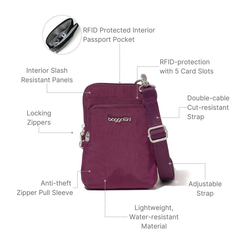 Baggallini Womens Securtex Anti-Theft Activity Crossbody Bag, Mulberry - Image 4