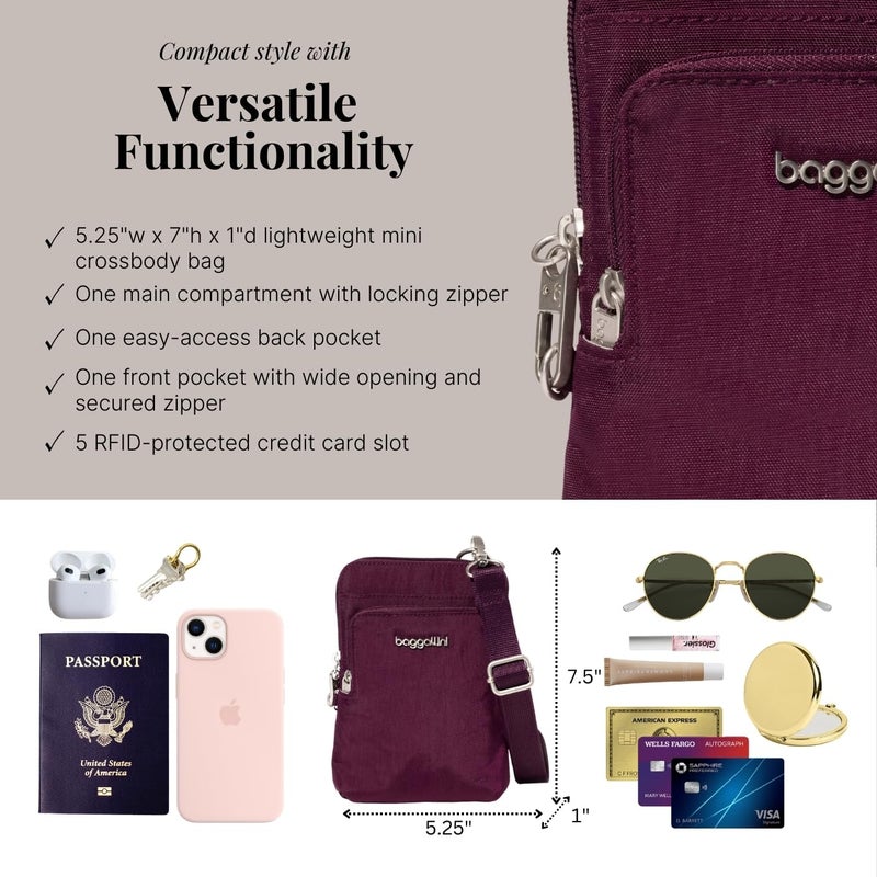 Baggallini Womens Securtex Anti-Theft Activity Crossbody Bag, Mulberry - Image 5