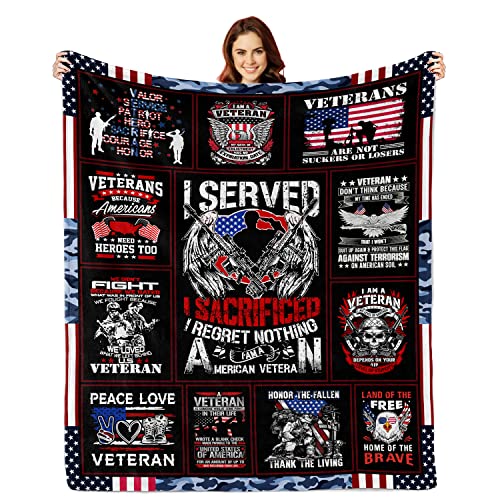 Lviliss Veterans Day Gifts for Men, Vietnam Veteran Gifts, Navy/Army/Air Force Veteran Gifts, Gifts for Veterans Christmas, Proud Patriotic Throw Blanket 60”x50” - Image 1