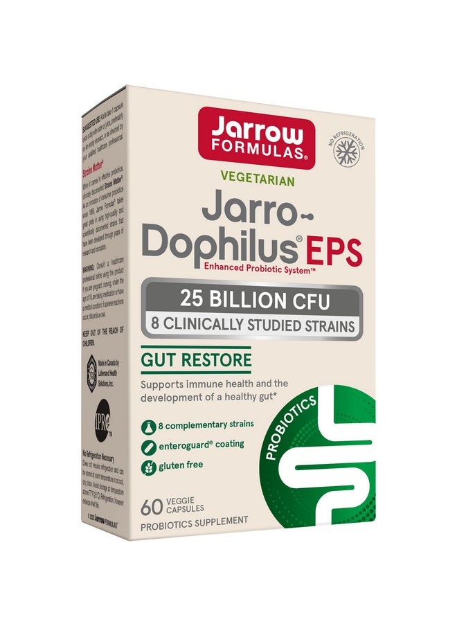 jarrow formulas Jarrodophilus Eps Gut Resore Probiotic 25 Billion Cfu 60 Servings (Enteric Coated Veggie Caps) 8 Clinically Studied Strains Intestinal & Immune Health Dietary Supplement  - Image 2