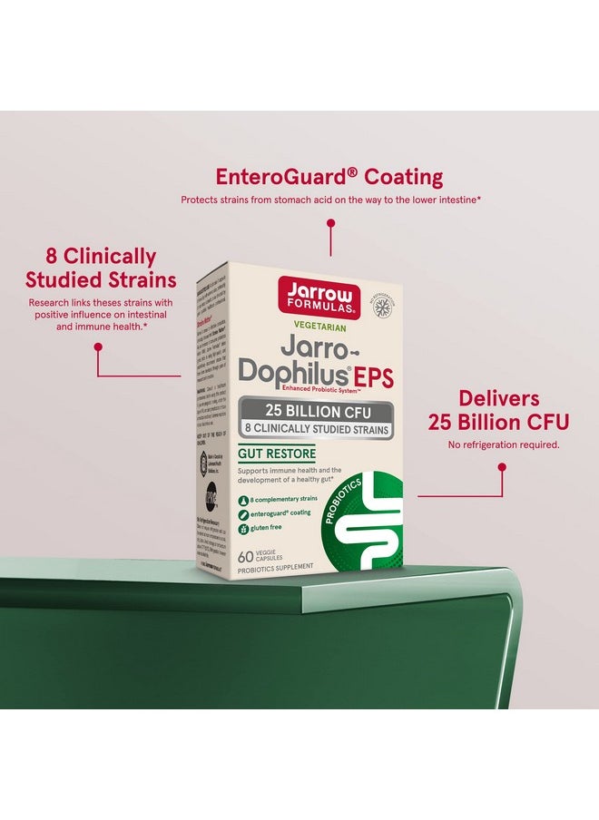 jarrow formulas - Jarrodophilus Eps Gut Resore Probiotic 25 Billion Cfu 60 Servings (Enteric Coated Veggie Caps) 8 Clinically Studied Strains Intestinal & Immune Health Dietary Supplement - Image 1