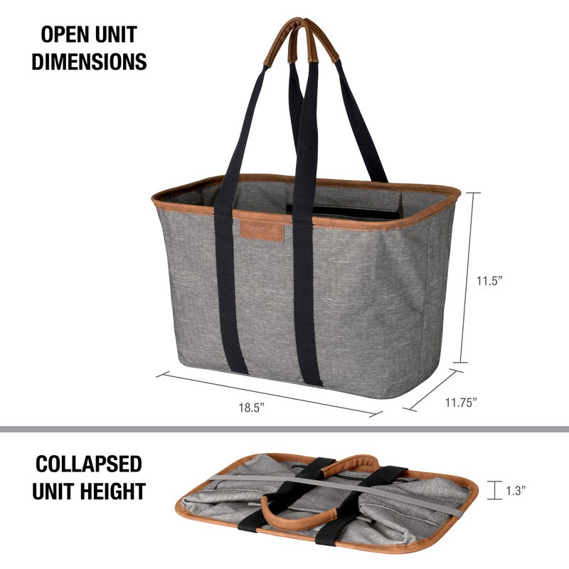CleverMade Collapsible LUXE Tote, Heather Gray/Black - 30L (8 Gal) Structured Tote Bag with Handles and Reinforced Bottom - Reusable Grocery Bag, Shopping Bag, Utility Tote Bag - Image 2