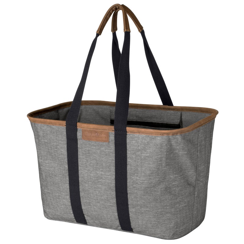 CleverMade Collapsible LUXE Tote, Heather Gray/Black - 30L (8 Gal) Structured Tote Bag with Handles and Reinforced Bottom - Reusable Grocery Bag, Shopping Bag, Utility Tote Bag - Image 1