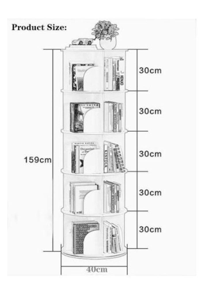 Generic - Rotary Bookshelf, Small Corner Bookshelf in Small Space,5-layer Vertical Bookcase Storage Rack, Wooden Book Organizer - Image 1