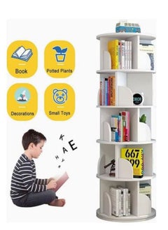 Rotary Bookshelf, Small Corner Bookshelf in Small Space,5-layer Vertical Bookcase Storage Rack, Wooden Book Organizer