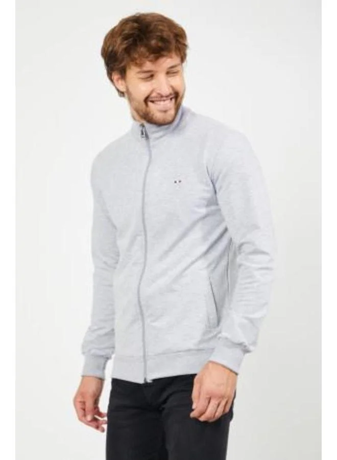 Mmetalic  Men’s Grey Regular Fit Zip-Up Cardigan with Embroidery and Pockets for Men | Best Price UAE