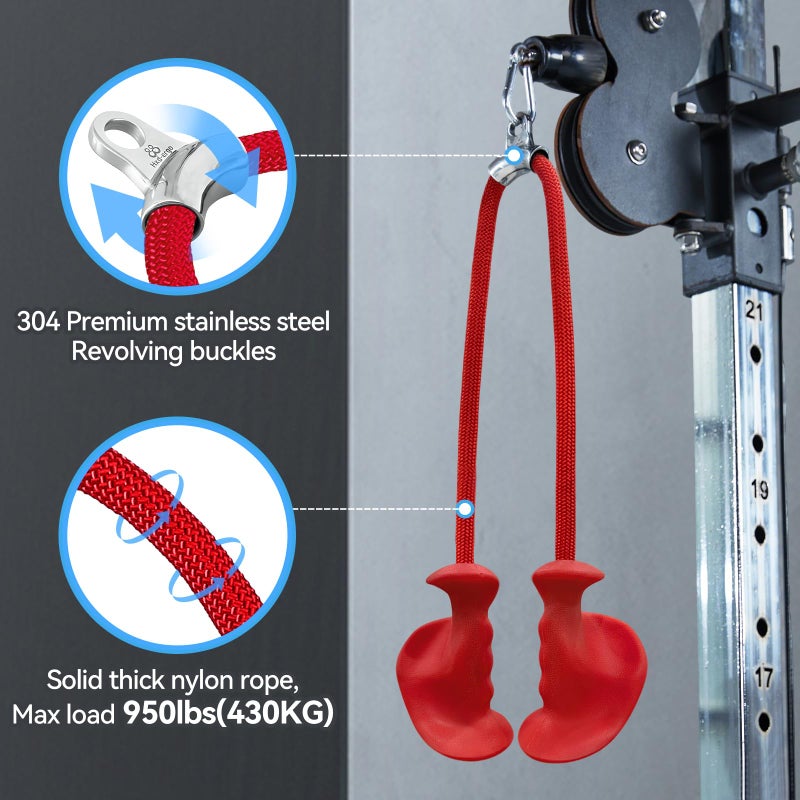 CYBEOE Tricep Rope Ergonomic Tricep Pull Down Attachment 36In - Rope Attachment for Cable Machine Pulley System Gym Home Triceps Rope Cable Attachment Workout Equipment (Red) - Image 4