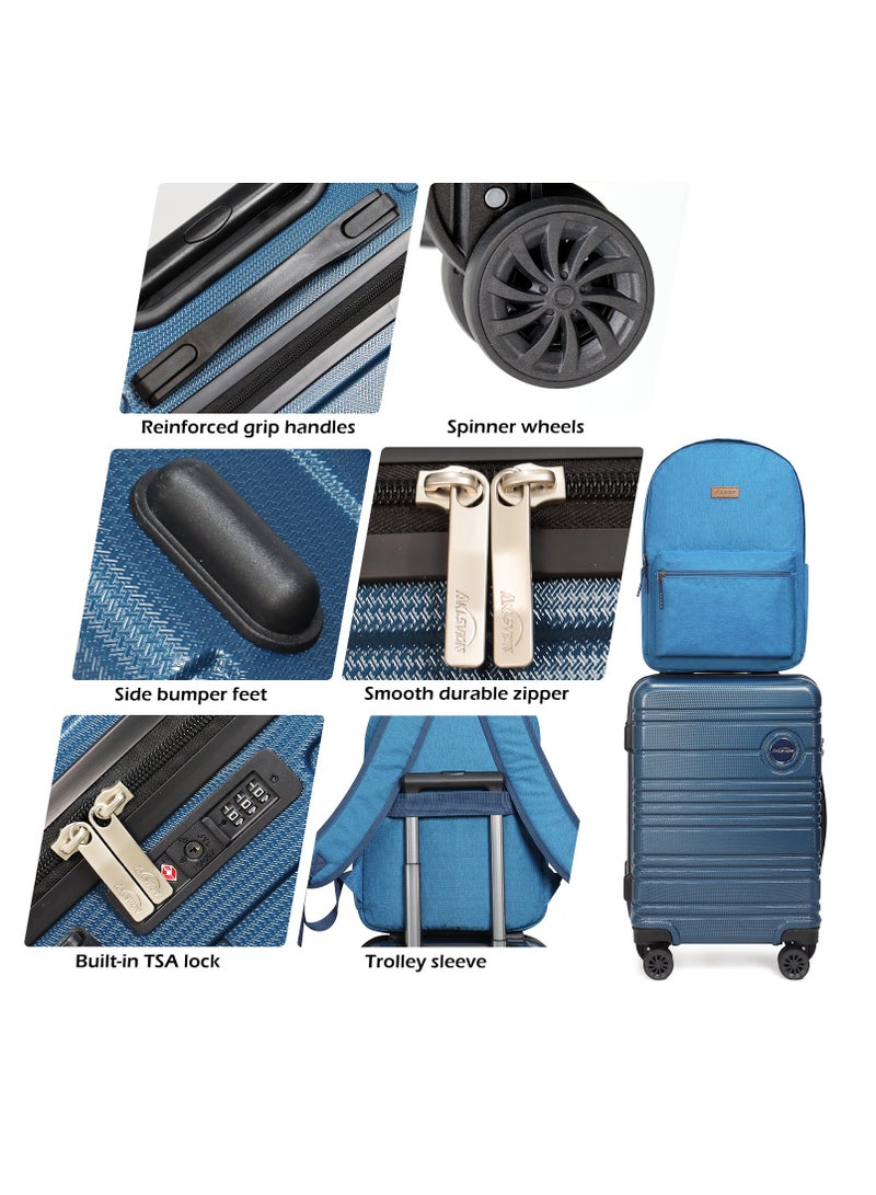 Aklsvion 20-Inch Blue Spinner Luggage Set with Backpack and Toiletry Bag - Lightweight, Durable, and TSA Lock-Equipped for Travel Ease - Image 3