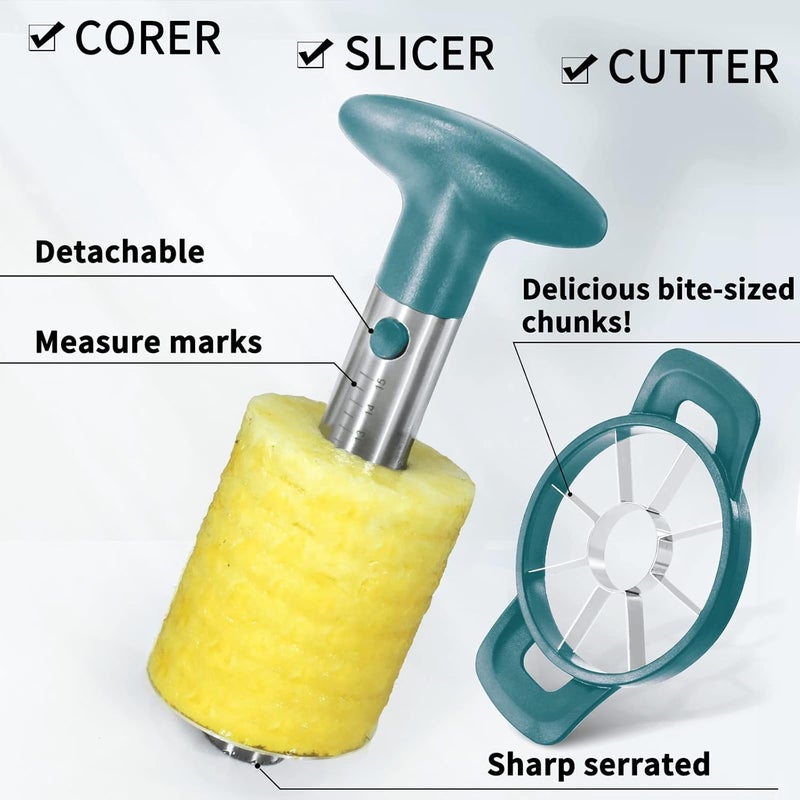Newness Pineapple Corer and Slicer Tool, Robust Pineapple Core Remover with Upgraded Cutter & Reinforced Thicker Blade, Stainless Steel Kitchen Fruit Gadget for Diced Pineapple Rings (Green) - Image 2