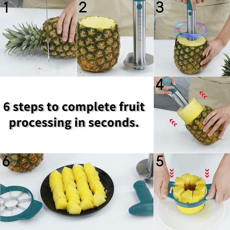 Newness Pineapple Corer and Slicer Tool, Robust Pineapple Core Remover with Upgraded Cutter & Reinforced Thicker Blade, Stainless Steel Kitchen Fruit Gadget for Diced Pineapple Rings (Green) - Image 3