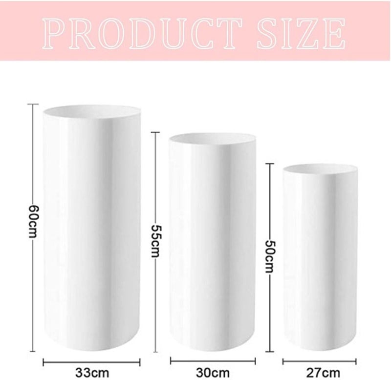 3/5Pcs White Round Cylinder Pedestal Stands for Party, Cylinder Tables for Parties Pedestal Display Plinth Pillars Dessert Table for Wedding Party Art Decor(3PcsA) - Image 4