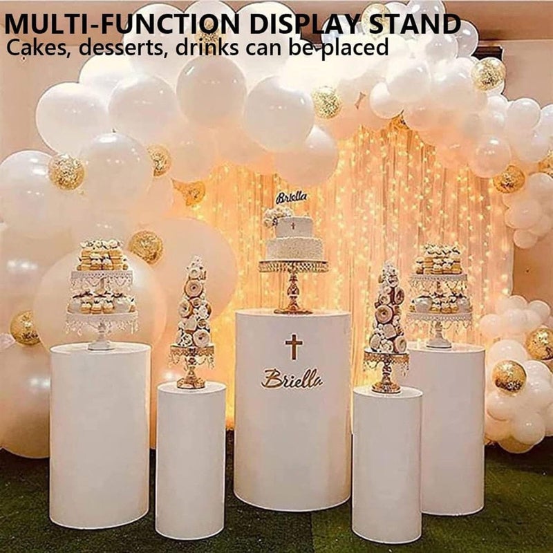 3/5Pcs White Round Cylinder Pedestal Stands for Party, Cylinder Tables for Parties Pedestal Display Plinth Pillars Dessert Table for Wedding Party Art Decor(3PcsA) - Image 3