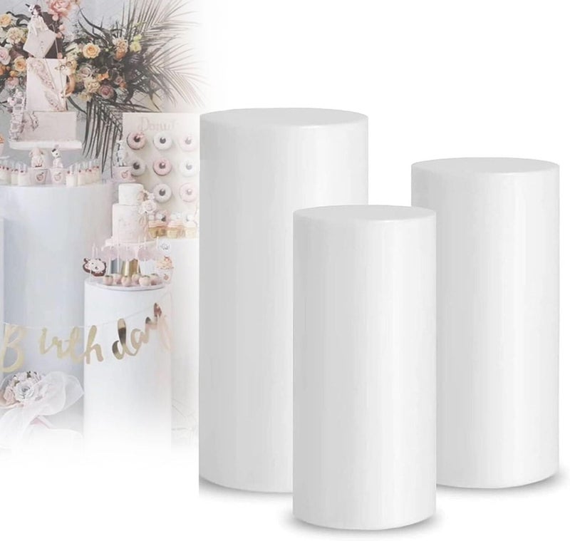 3/5Pcs White Round Cylinder Pedestal Stands for Party, Cylinder Tables for Parties Pedestal Display Plinth Pillars Dessert Table for Wedding Party Art Decor(3PcsA) - Image 1