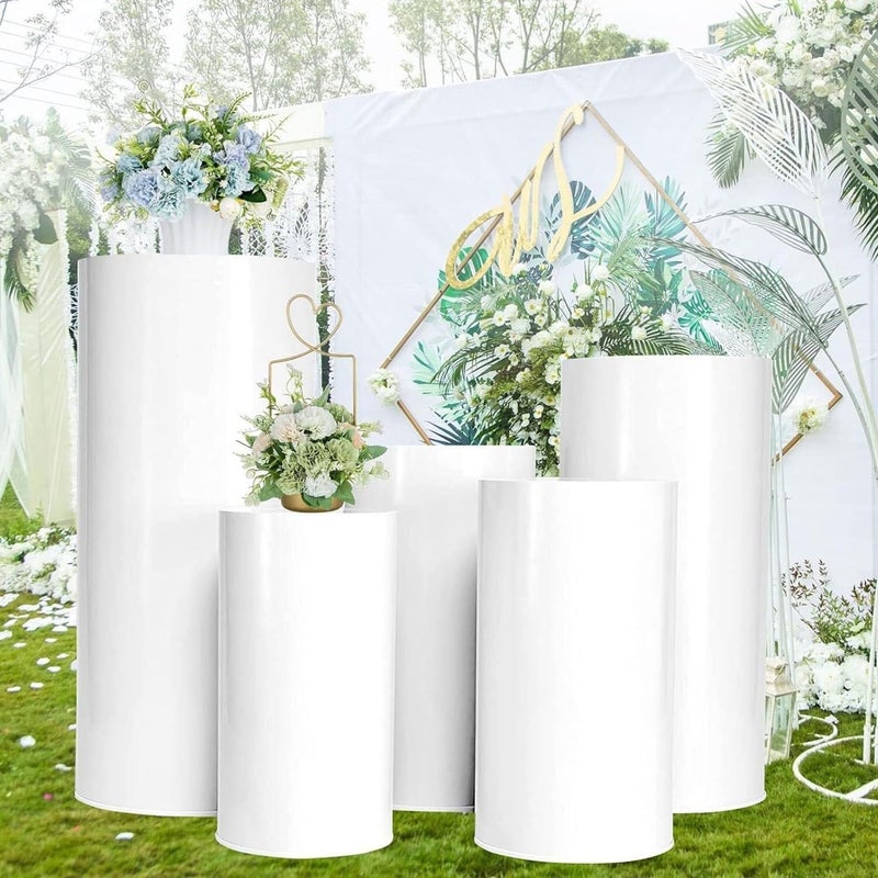 3/5Pcs White Round Cylinder Pedestal Stands for Party, Cylinder Tables for Parties Pedestal Display Plinth Pillars Dessert Table for Wedding Party Art Decor(3PcsA) - Image 2