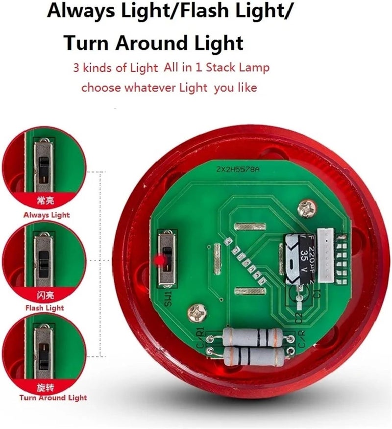 Stack Lamp Emergency Light Straight Rod Disk Base LED Warning Light Tower DC12V/24V AC110V/220V/380V No Buzzer(3Layers 24V no Buz) - Image 5