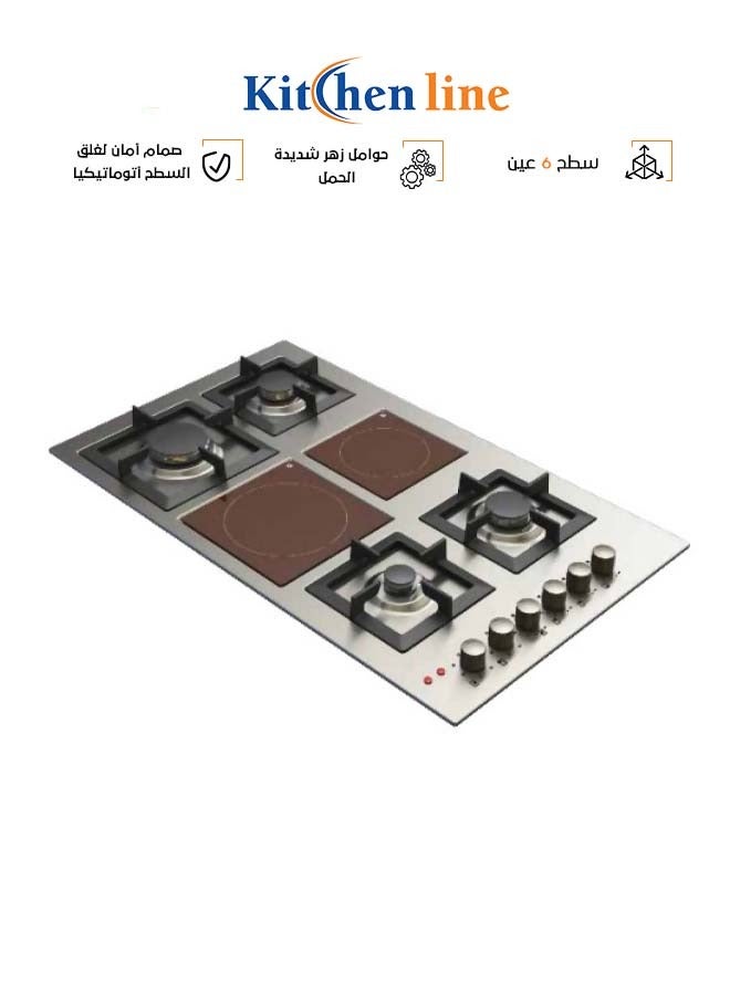 kitchen Line 6 Burner Hob - 4 Gas - 2 Ceramic - 90 cm - Italian - Steel - J5022 - Image 3